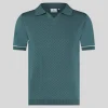 Textured Knit Open Collar Polo - Ocean