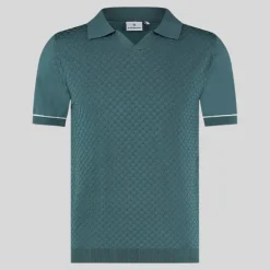 Textured Knit Open Collar Polo - Ocean