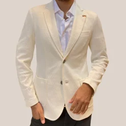 Textured Patch Pocket Jersey Knit Blazer - White
