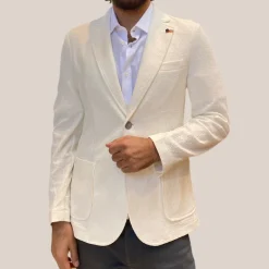 Textured Patch Pocket Jersey Knit Blazer - White