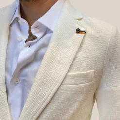 Textured Patch Pocket Jersey Knit Blazer - White