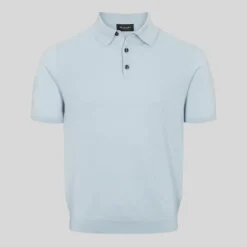 Textured Retro Knit Polo - Light Blue