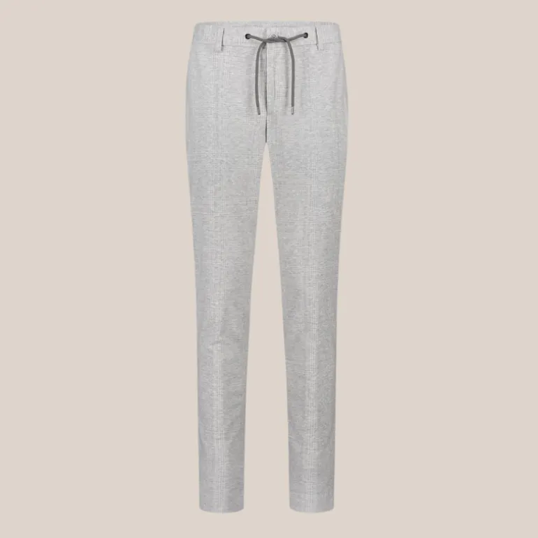Tonal Glen Plaid Drawstring Jersey Chinos - Light Grey
