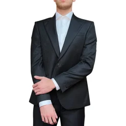 Tonal Pattern Peak Lapel Blazer - Black