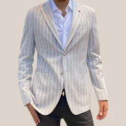 Tonal Stripe Patch Pocket Blazer - Silver