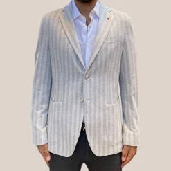 Tonal Stripe Patch Pocket Blazer - Silver