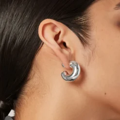 Tubular Hoop Earrings with Rounded Ends - Silver