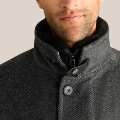 Twill Pattern High-Collar Jacket - Dark Grey
