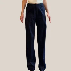 Wide Leg Cotton Pants - Navy