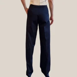 Wide Leg Cotton Pants - Navy