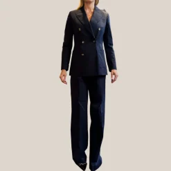 Wide Leg Cotton Pants - Navy