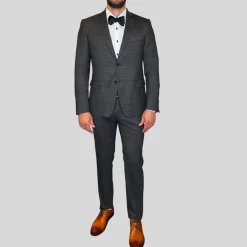 Windowpane Check Wool Blend Stretch Suit - Charcoal