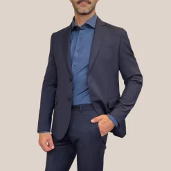 Wool Blazer with Pick Stitching - Navy