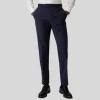 Wool Stretch Blend Slim Fit Dress Pant - Navy